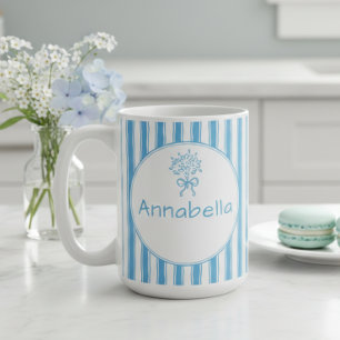 Grillige Blau-Wit Gestreepte Preppy Monogram Koffiemok