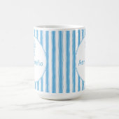 Grillige Blau-Wit Gestreepte Preppy Monogram Koffiemok (Center)