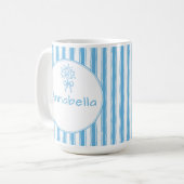Grillige Blau-Wit Gestreepte Preppy Monogram Koffiemok (Voorkant links)