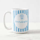 Grillige Blau-Wit Gestreepte Preppy Monogram Koffiemok (Links)