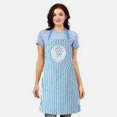 Grillige Blau-Wit Gestreepte Preppy Monogram Schort (Gedragen)