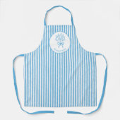 Grillige Blau-Wit Gestreepte Preppy Monogram Schort (Voorkant)