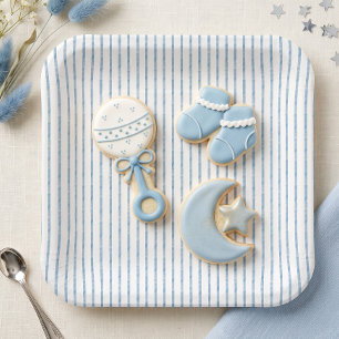 Grillige Blauwe Aquarel Boog Streep Baby Borrel Papieren Bordje