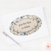 Grillige blauwe bloemen op beige ovale sticker (Envelop)