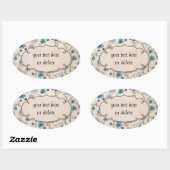 Grillige blauwe bloemen op beige ovale sticker (Vel)