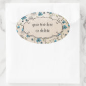 Grillige blauwe bloemen op beige ovale sticker (Tas)