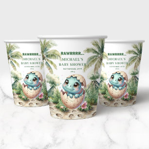 Grillige Blauwe Dino Baby Shower Komt Eraan Papieren Bekers
