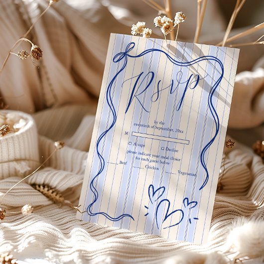 Grillige Blauwe Doodle Frame Huwelijk RSVP Kaartje