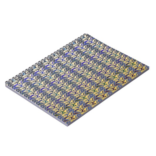 Grillige blauwe en gouden pauwveerpatroon notitieboek (Linkerzijde)