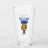 grillige blauwe gele uil kleurrijke veren staart glas (Achterkant)