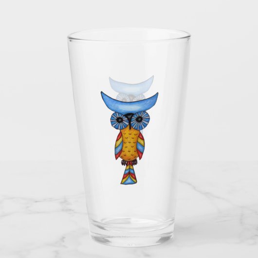 grillige blauwe gele uil kleurrijke veren staart glas (Voorkant)