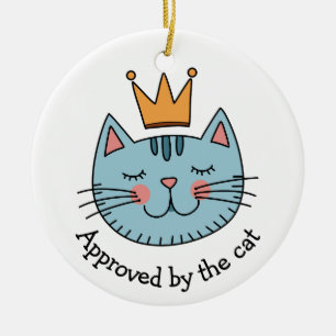 Grillige Blauwe Kat Met Een Gele Kroon Op Maat Keramisch Ornament