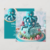 GRILLIGE BLAUWE OCTOPUS THEMA VERJAARDAGSTAART KAART (Voorkant / Achterkant)