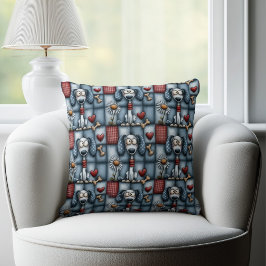 Grillige Blauwe Patchwork Hond Patroon Kussen