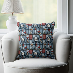 Grillige Blauwe Patchwork Hond Patroon Kussen