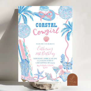 Grillige Blauwe Roze Kust Cowgirl Verjaardagsuitno Kaart