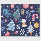 Grillige blauwe sneeuwman cadeaupapier (Vlak)