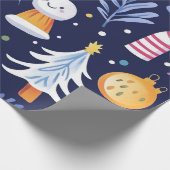 Grillige blauwe sneeuwman cadeaupapier (Hoek)