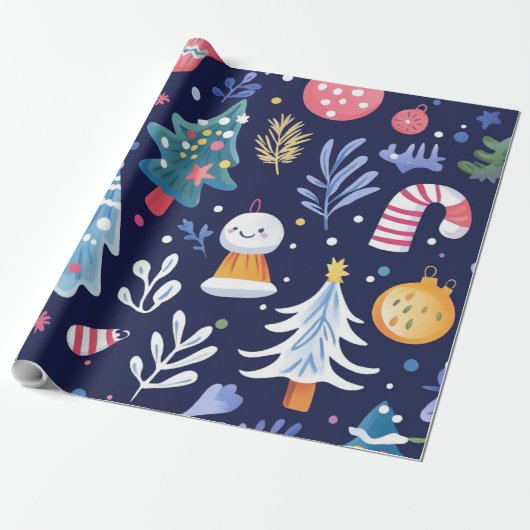 Grillige blauwe sneeuwman cadeaupapier (Uitgerold)