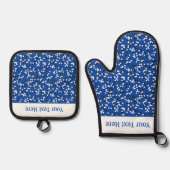 Grillige Blauwe Stippen Doodlepatroon Ovenwant & Pannenlap Set (Voorkant)