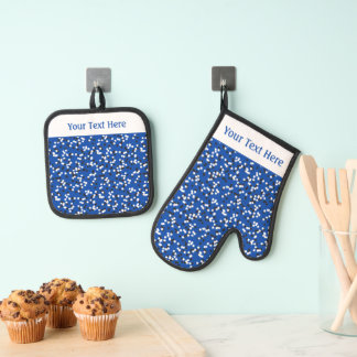 Grillige Blauwe Stippen Doodlepatroon Ovenwant & Pannenlap Set