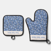 Grillige Blauwe Stippen Doodlepatroon Ovenwant & Pannenlap Set (Voorkant)