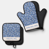 Grillige Blauwe Stippen Doodlepatroon Ovenwant & Pannenlap Set (Voorkant / Achterkant)
