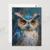 grillige blauwe uil polka dot spatten briefkaart (Voorkant / Achterkant)