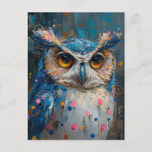 grillige blauwe uil polka dot spatten briefkaart (Voorkant)