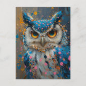grillige blauwe uil roze blauwe polka dot spatten briefkaart (Voorkant)