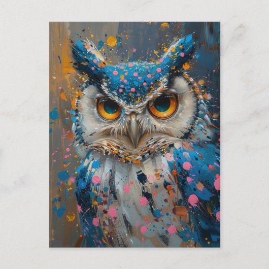 grillige blauwe uil roze blauwe polka dot spatten briefkaart (Voorkant)