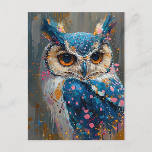 grillige blauwe uil verf spatten briefkaart (Voorkant)