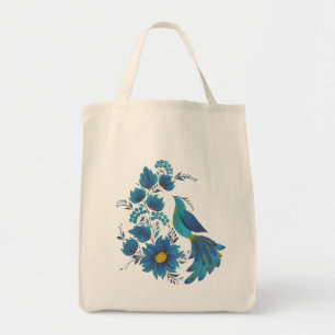 Grillige Blauwe Vogel Folk Art Canvas Tas