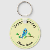 Grillige Blauwe Vogel Rond Sleutelhanger (Voorkant)
