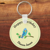 Grillige Blauwe Vogel Rond Sleutelhanger (Voorkant)