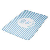 Grillige Blauwe Witte Streep Preppy Monogram Badmat (Gekanteld)