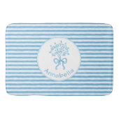Grillige Blauwe Witte Streep Preppy Monogram Badmat (Voorkant)