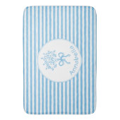 Grillige Blauwe Witte Streep Preppy Monogram Badmat (Voorkant Verticaal)