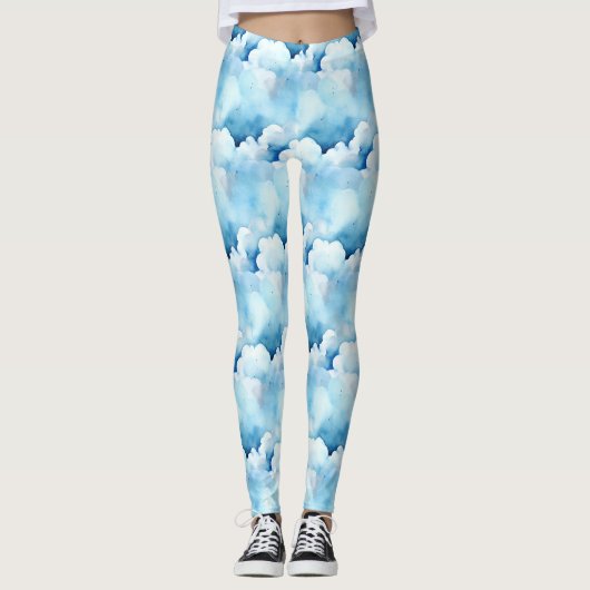 grillige blauwe wolken leggings (Voorkant)