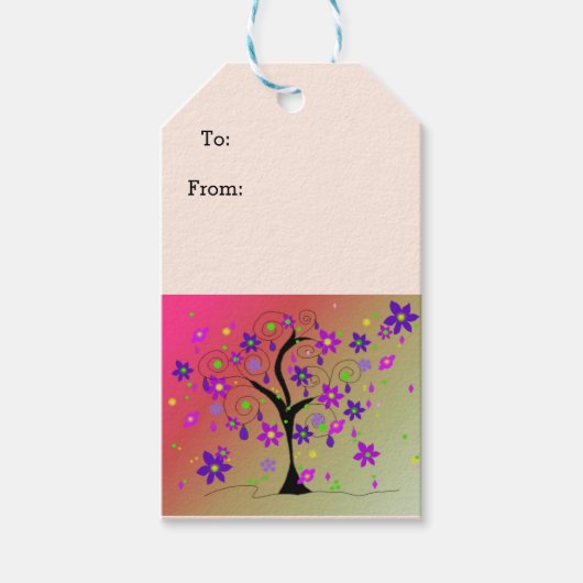 Grillige bloeiende boom cadeaulabel (Voorkant)