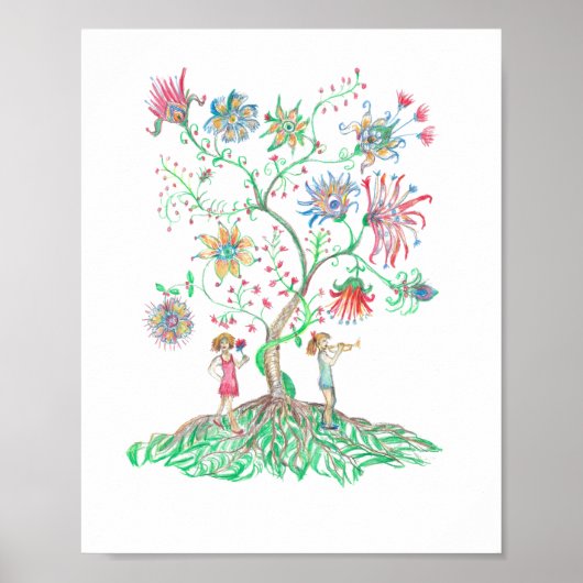 Grillige bloem boom poster (Voorkant)