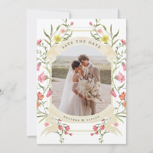 Grillige bloem bruiloft crest tuin save the date (Achterkant)