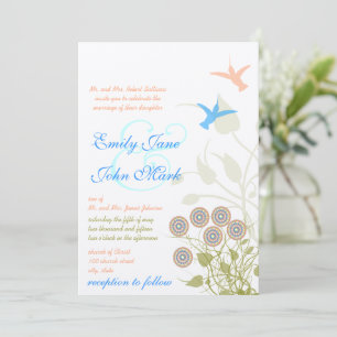 Grillige Bloem & Kolibrie Huwelijksuitnodiging Kaart