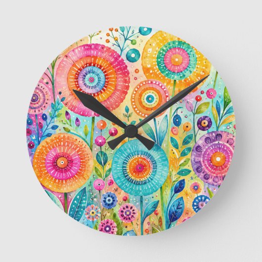 Grillige Bloem Ronde Klok (Voorkant)