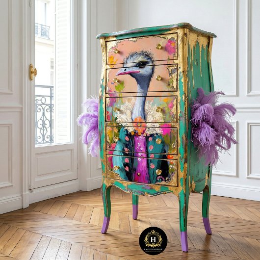 Grillige Bloem Struisvogel Decoupage Tissuepapier