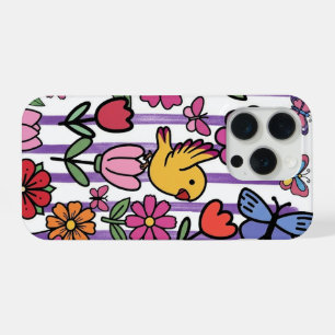 Grillige bloem telefoonhoesje vogel vlinder tuin iPhone 15 pro case