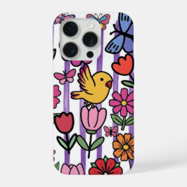 Grillige bloem telefoonhoesje vogel vlinder tuin  iPhone 15 pro case