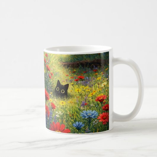 Grillige Bloem Zwarte Kat Mok (Rechts)