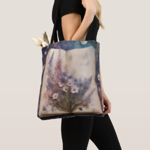 Grillige bloemen die uit een boek groeien tote bag