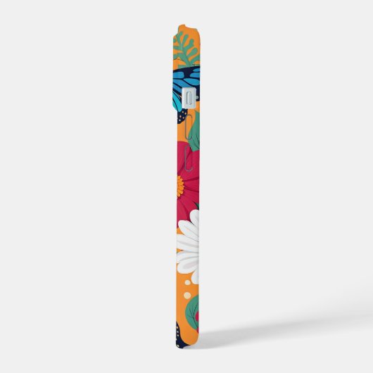 Grillige bloemen en vlinders iPhone 15 case (Linkerkant)